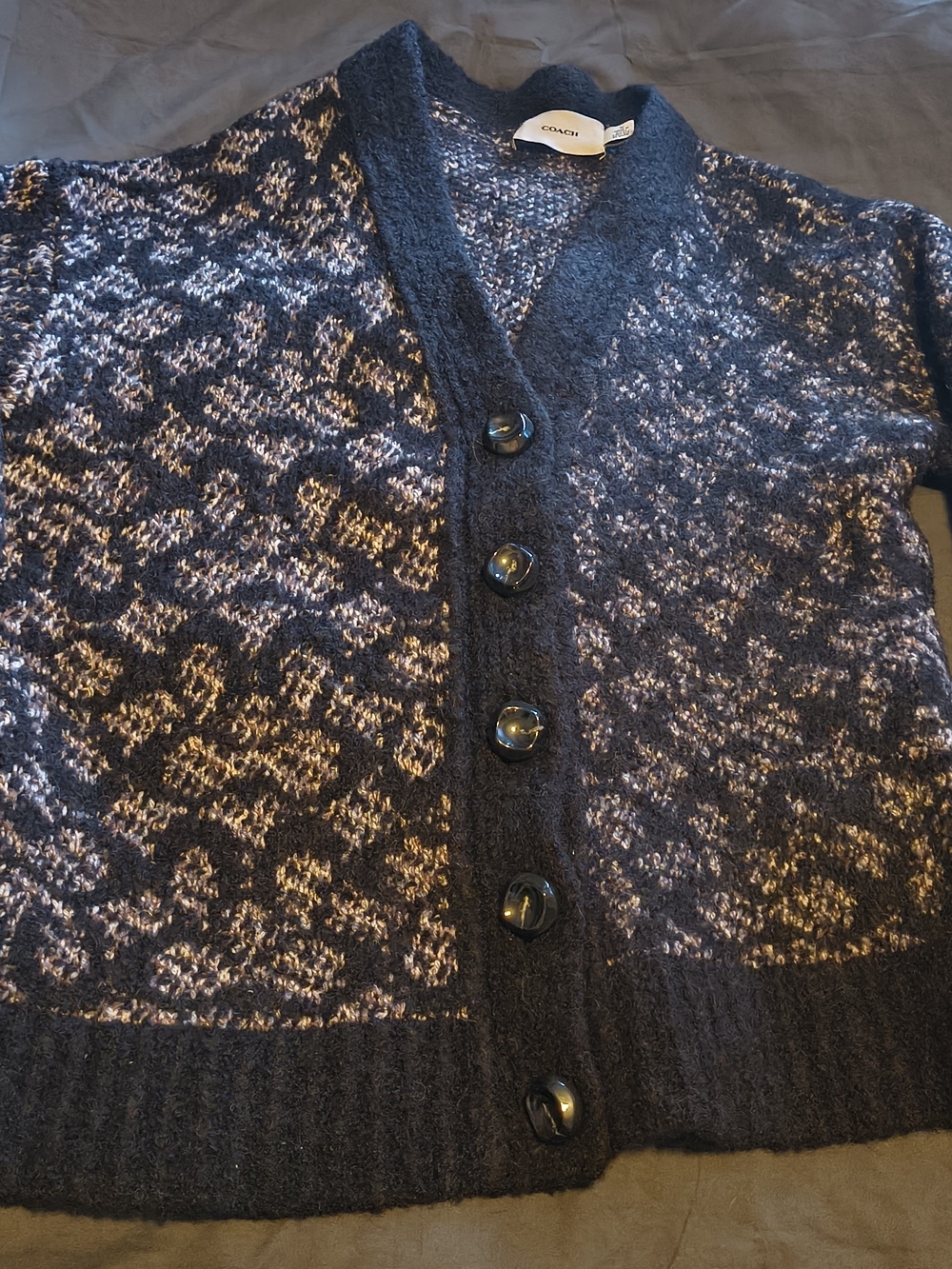 Coach Men's Navy Patterned Button-Up Cardigan Sweater